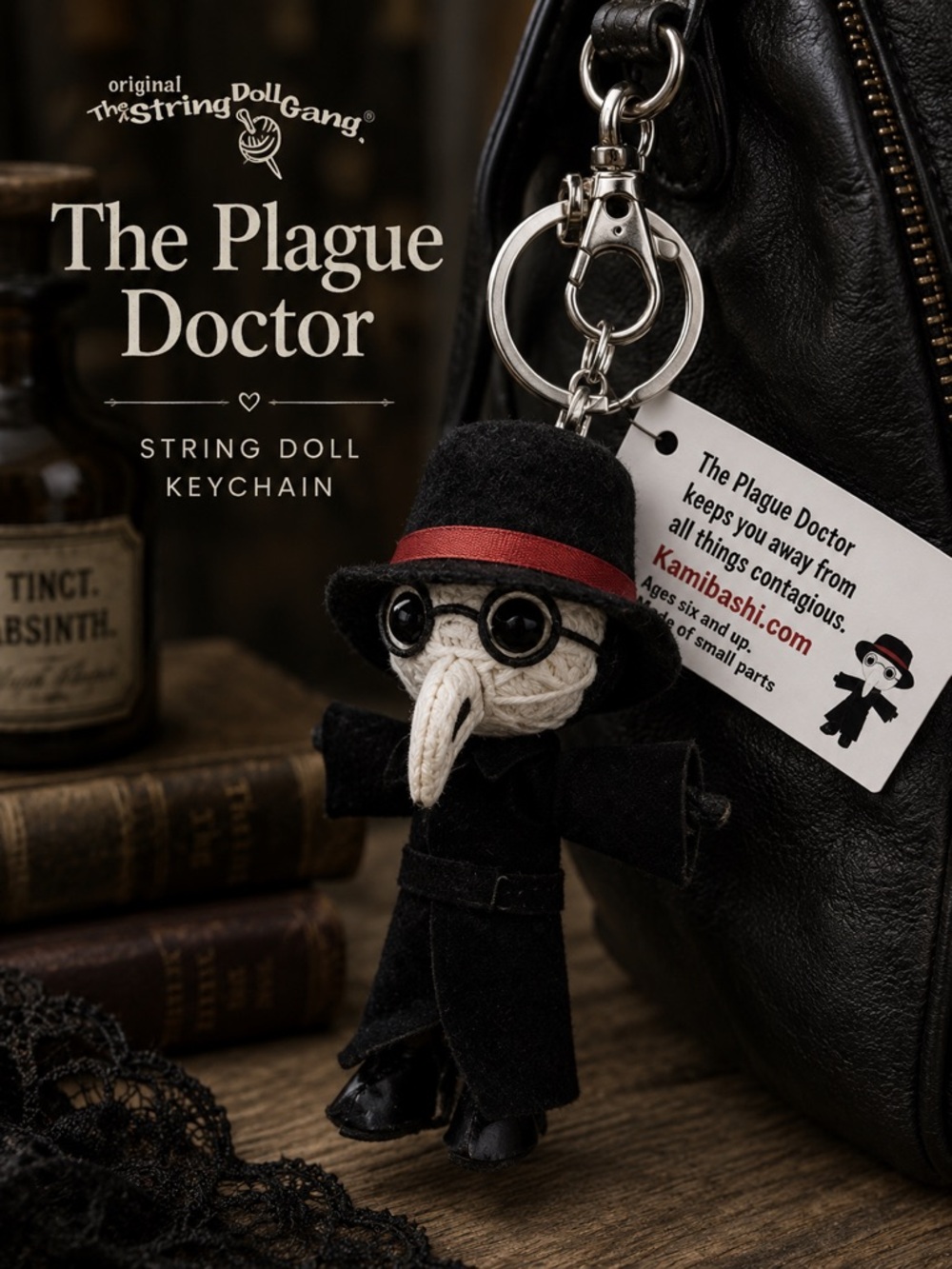 Handmade Plague Doctor String Doll Keychain